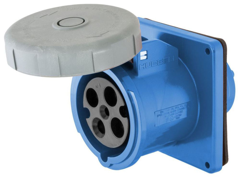 Hubbell HBL5100R9W IEC Pin and Sleeve Receptacle | 100A 3-Phase 120/208V 4-Pole 5-Wire Watertight