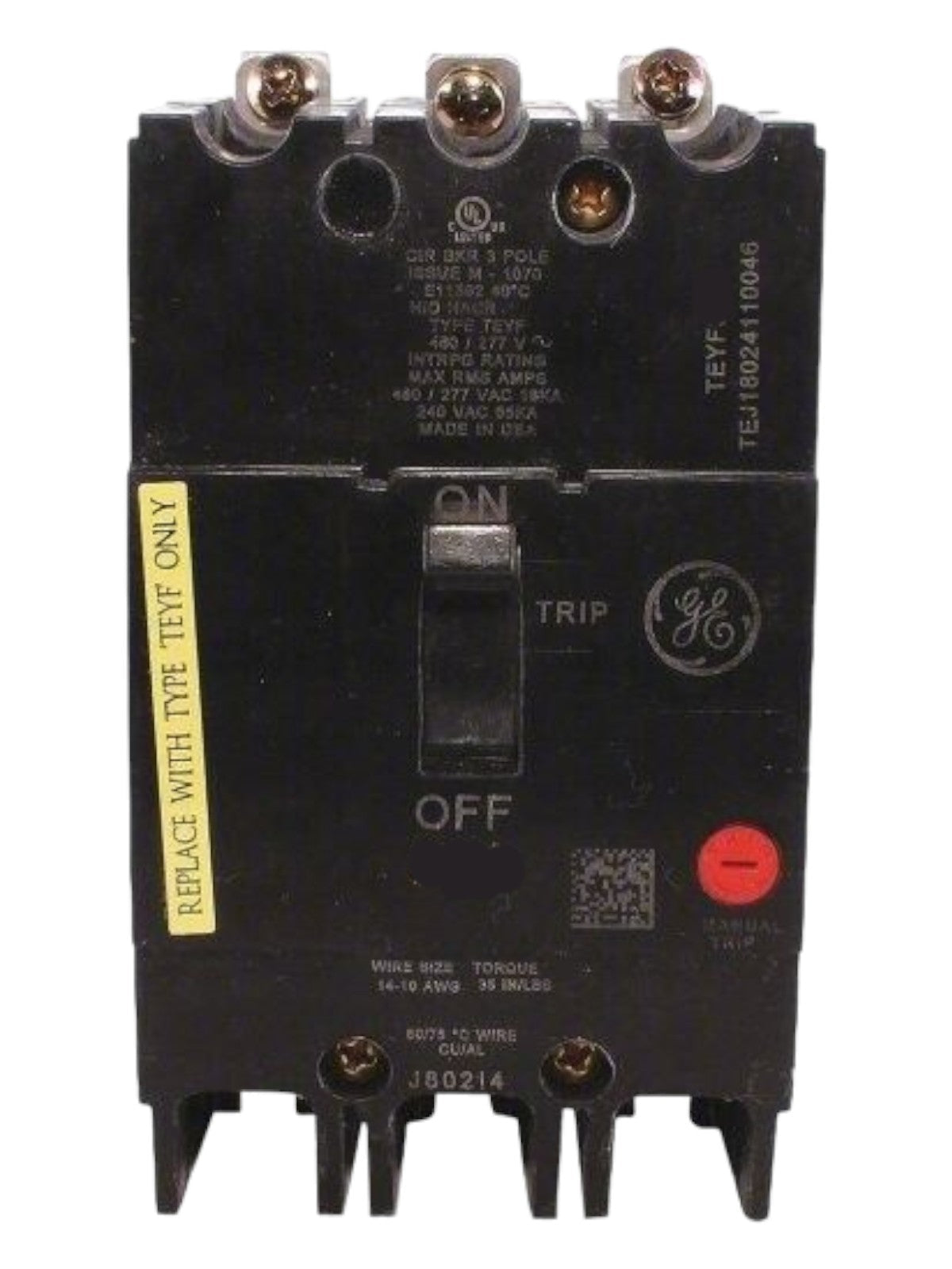 TEYF380 - General Electric Bolt-on Panelboard 480V 80A 3 pole circuit breaker 18kA@480V - Essential Electric Supply