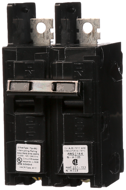 BQ2B020 - Siemens Bolt-on 240V 20A 2 pole circuit breaker 10kA@240V - Essential Electric Supply