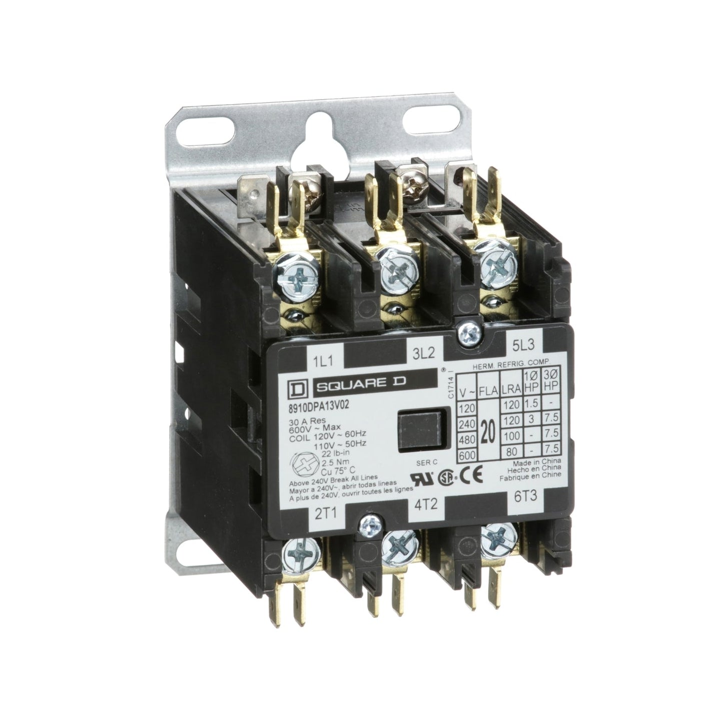8910DPA13V02 Square D Class 8910 Contactor 600V 20A 120V Coil - Essential Electric Supply