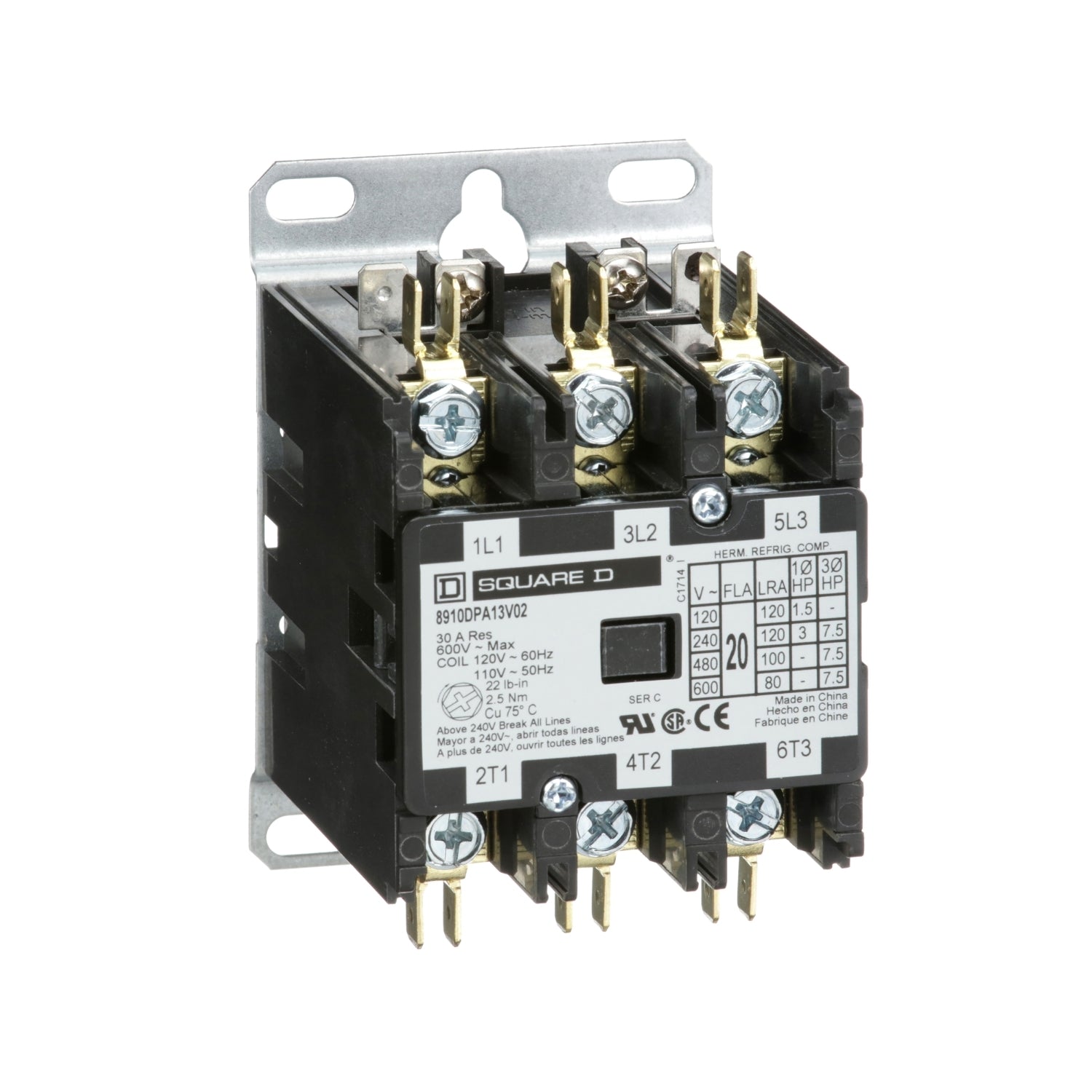 8910DPA13V02 Square D Class 8910 Contactor 600V 20A 120V Coil - Essential Electric Supply