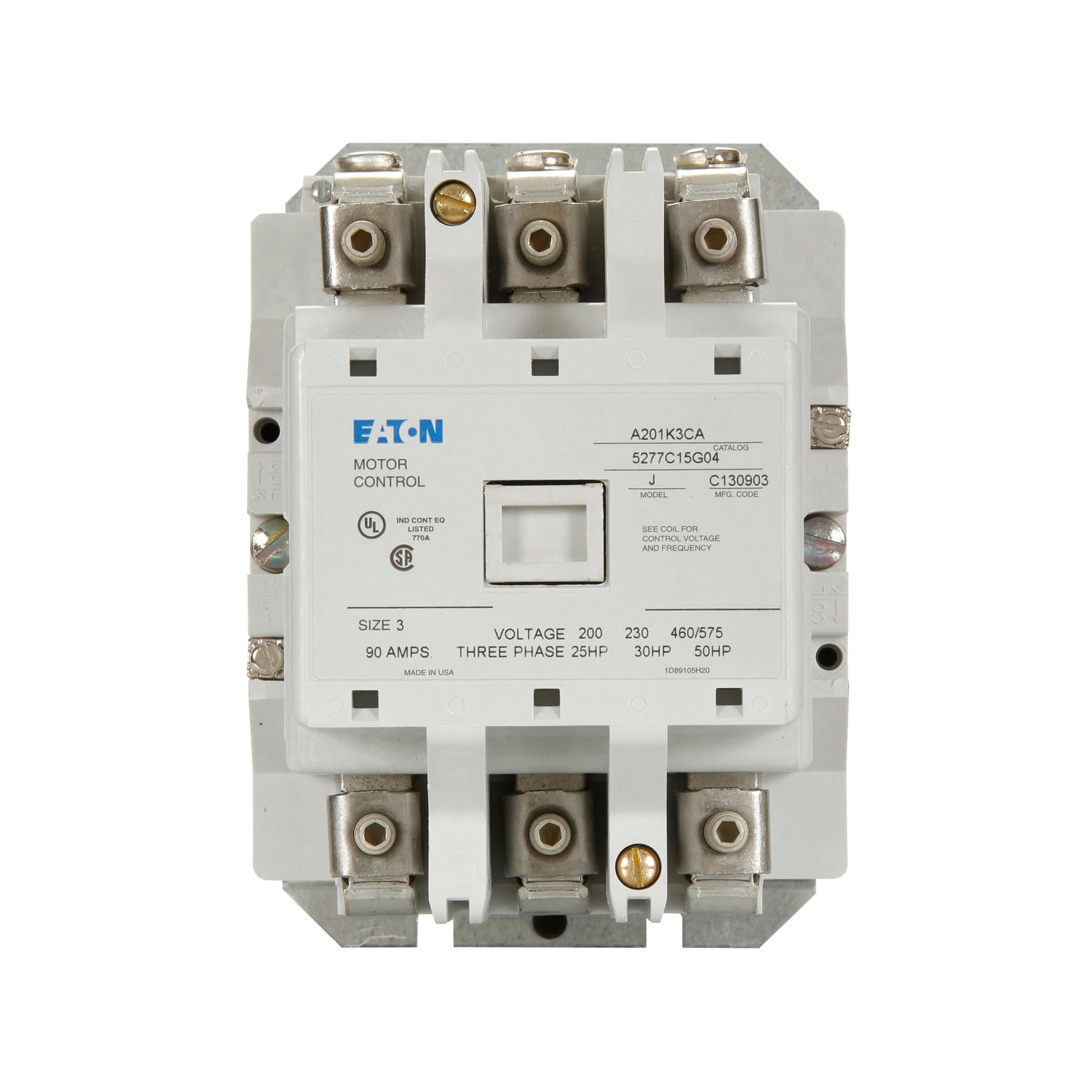 A201K3CA Cutler Hammer A200 Series Contactor 600V 90A 120V Coil - Essential Electric Supply