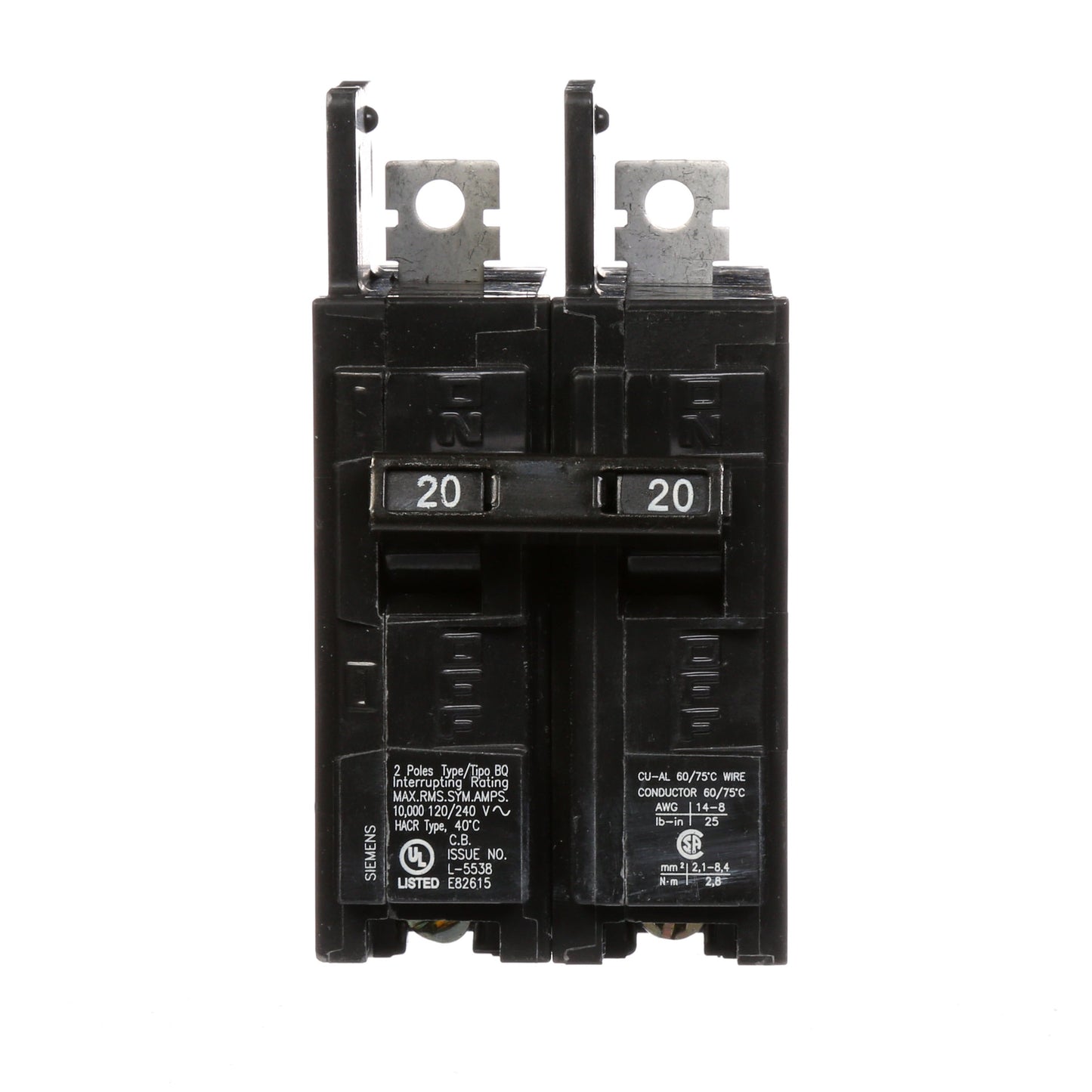 Siemens BQ2B020 Circuit Breaker | BQ Series BQ 120/240 VACV 20A