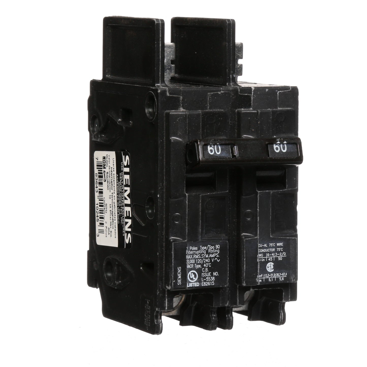 Siemens BQ2B060 Circuit Breaker | BQ Series BQ 120/240 VACV 60A