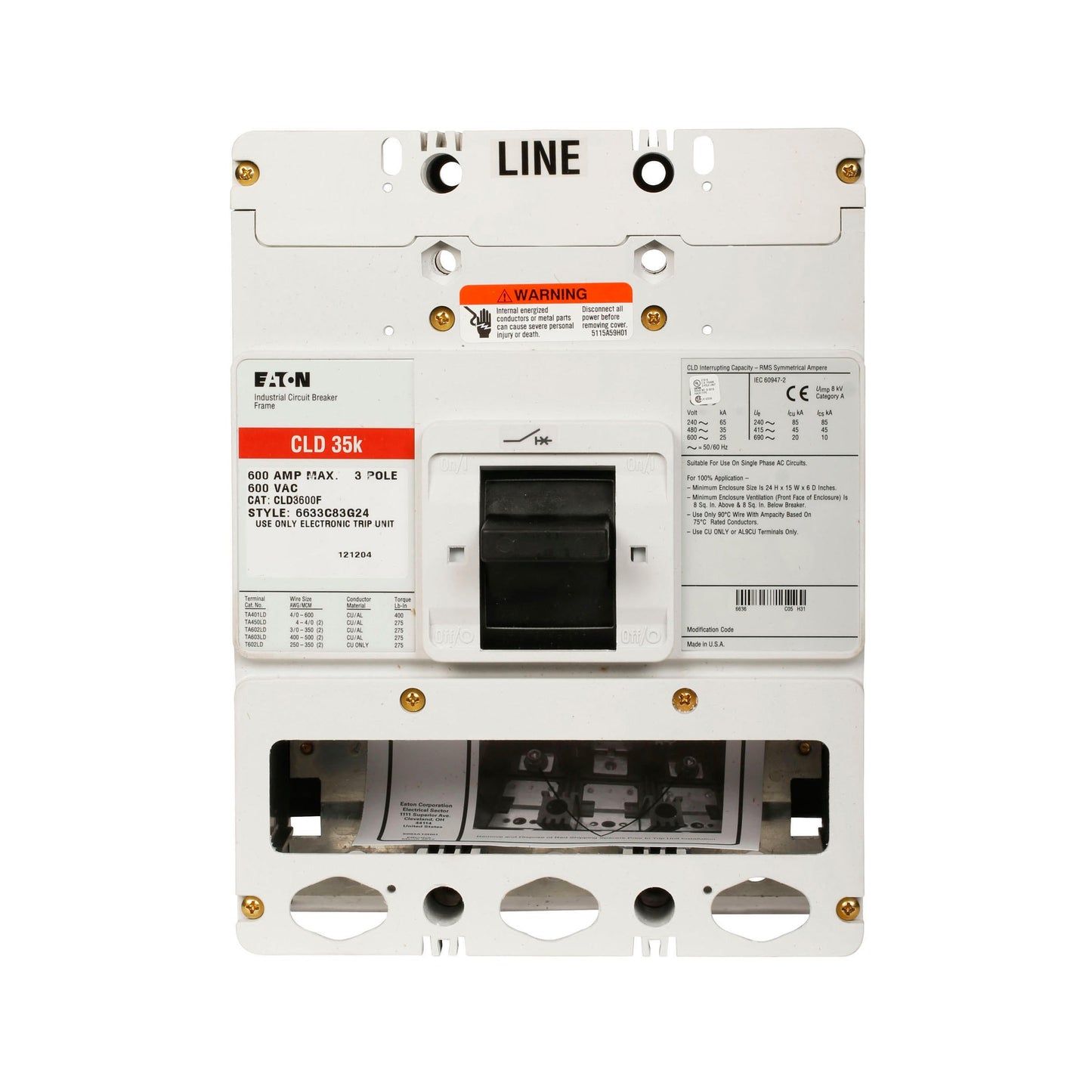 CHLD3600F - Eaton/ Cutler Hammer/ Westinghouse Bolt-On 600 Amp 3 Pole Circuit Breaker - Essential Electric Supply