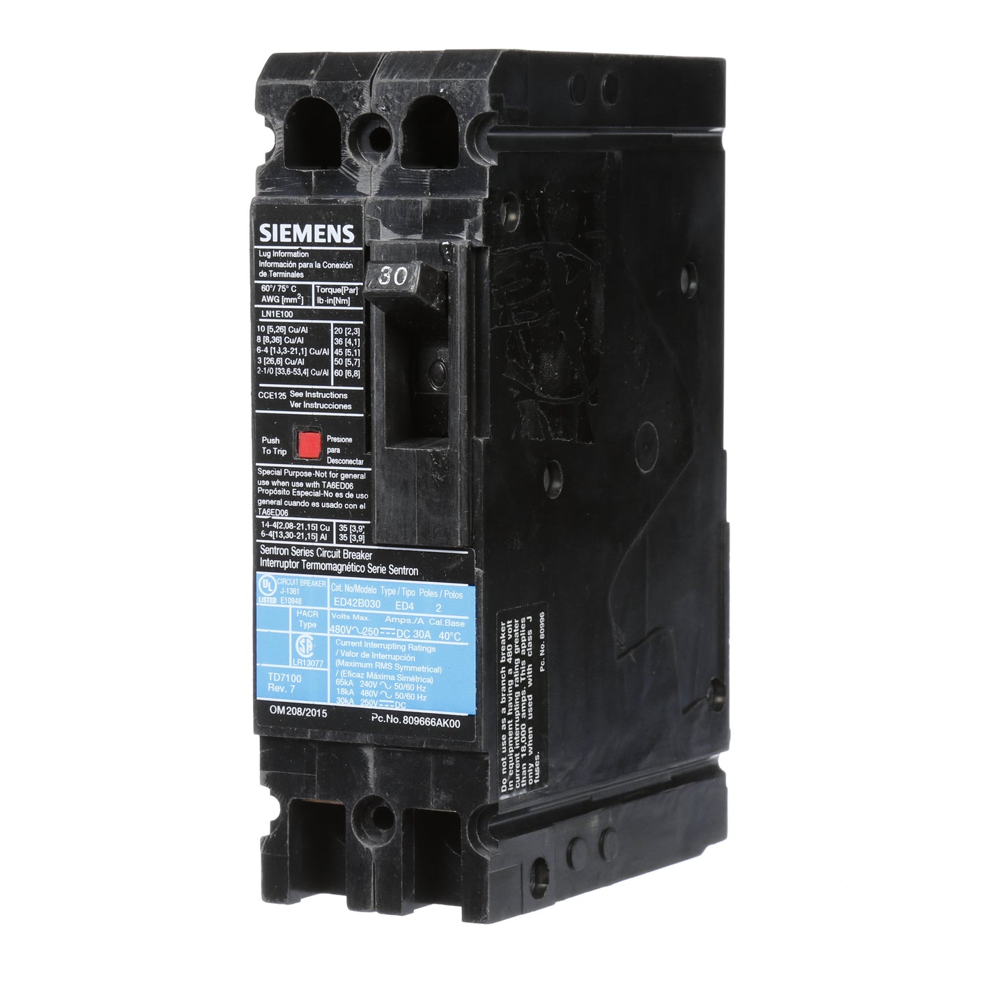 Siemens ED42B030 Circuit Breaker | Sentron Series ED 480V 30A