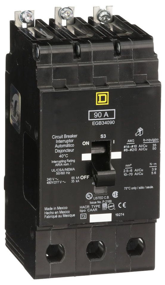 EGB34090 - Schneider Electric/ Square D Bolt-On 90 Amp 3 Pole Circuit Breaker - Essential Electric Supply