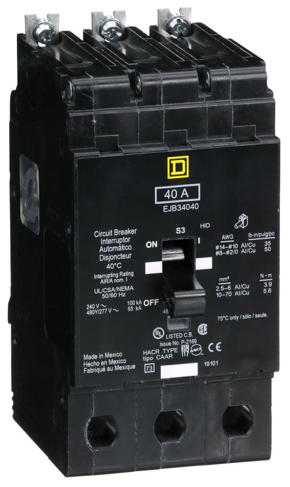 EJB34040 - Schneider Electric/ Square D Bolt-On 40 Amp 3 Pole Circuit Breaker - Essential Electric Supply
