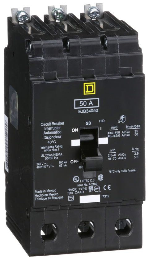 EJB34050 - Square D/ Schneider Electric Bolt-On 50 Amp 3 Pole Circuit Breaker - Essential Electric Supply