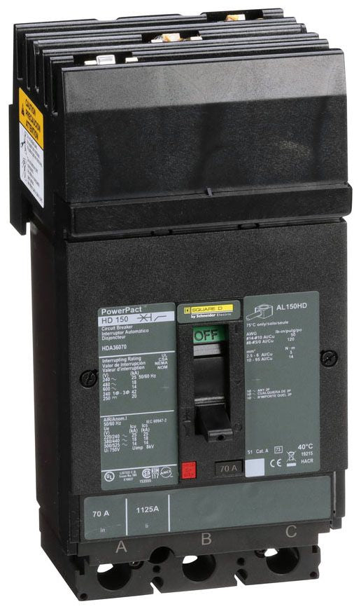 HDA36070 - Square D I-Line Style Plug-In 70 Amp 3 Pole Circuit Breaker - Essential Electric Supply