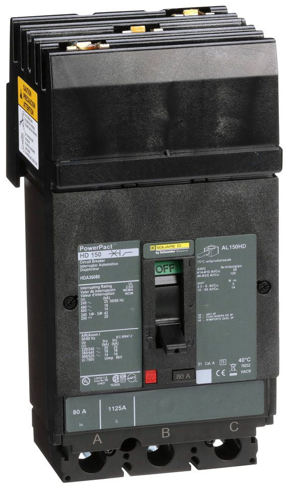 HDA36080 - Square D I-Line Style Plug-In 80 Amp 3 Pole Circuit Breaker - Essential Electric Supply