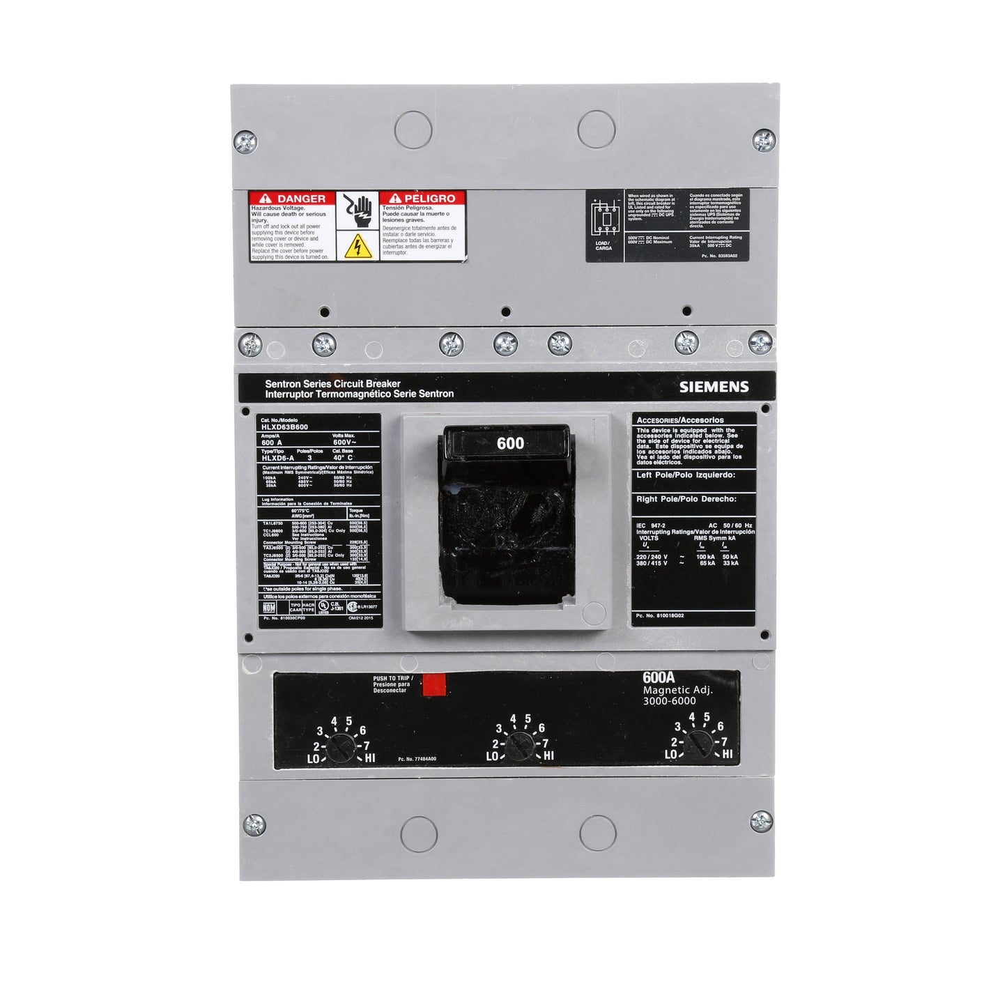 Siemens HLXD63B600 Circuit Breaker | 600V 600A 3 Pole 65kA@480V Sentron Series