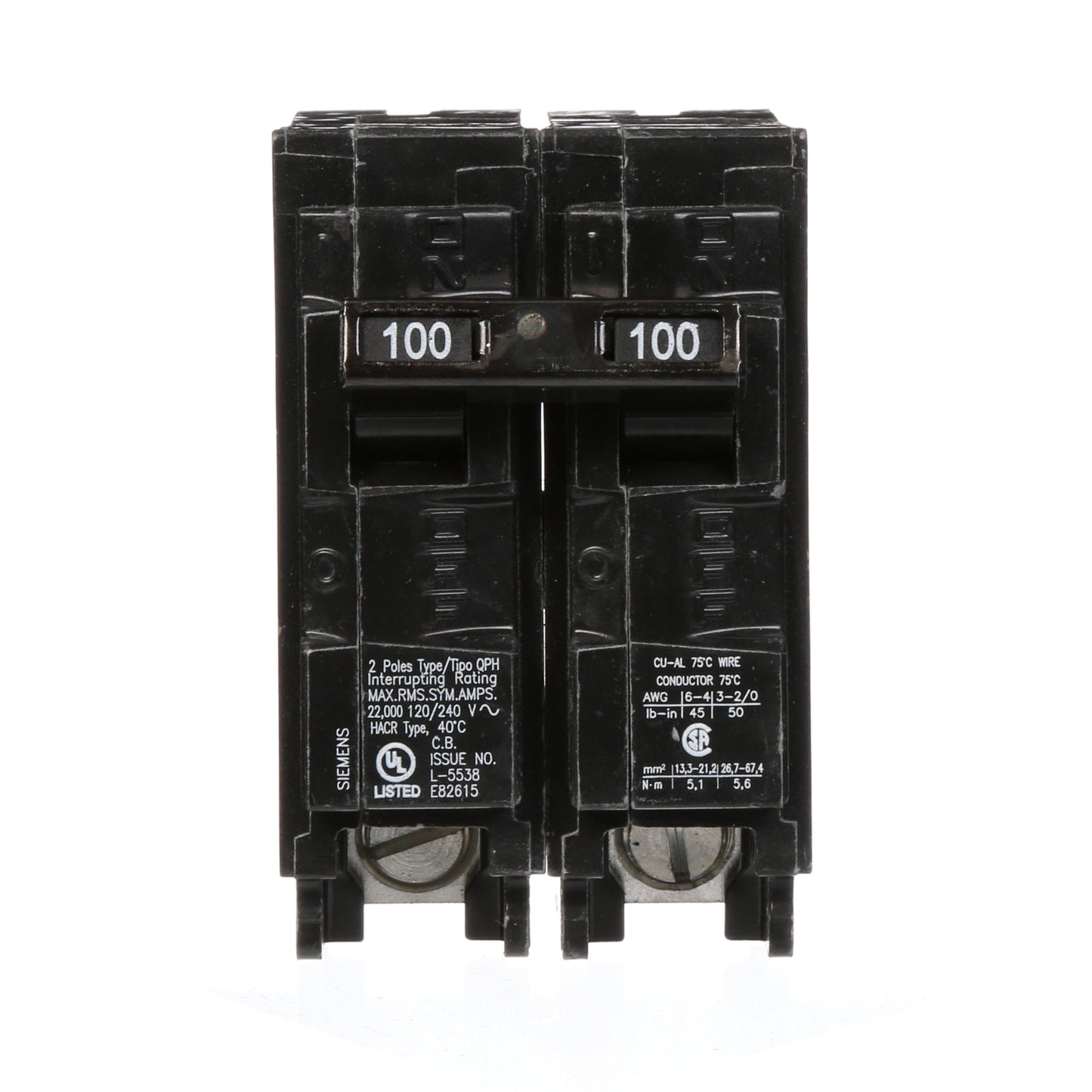 Siemens Q2100H Circuit Breaker | 240V 100A 2P 22kA@240V Plug-In Q Series