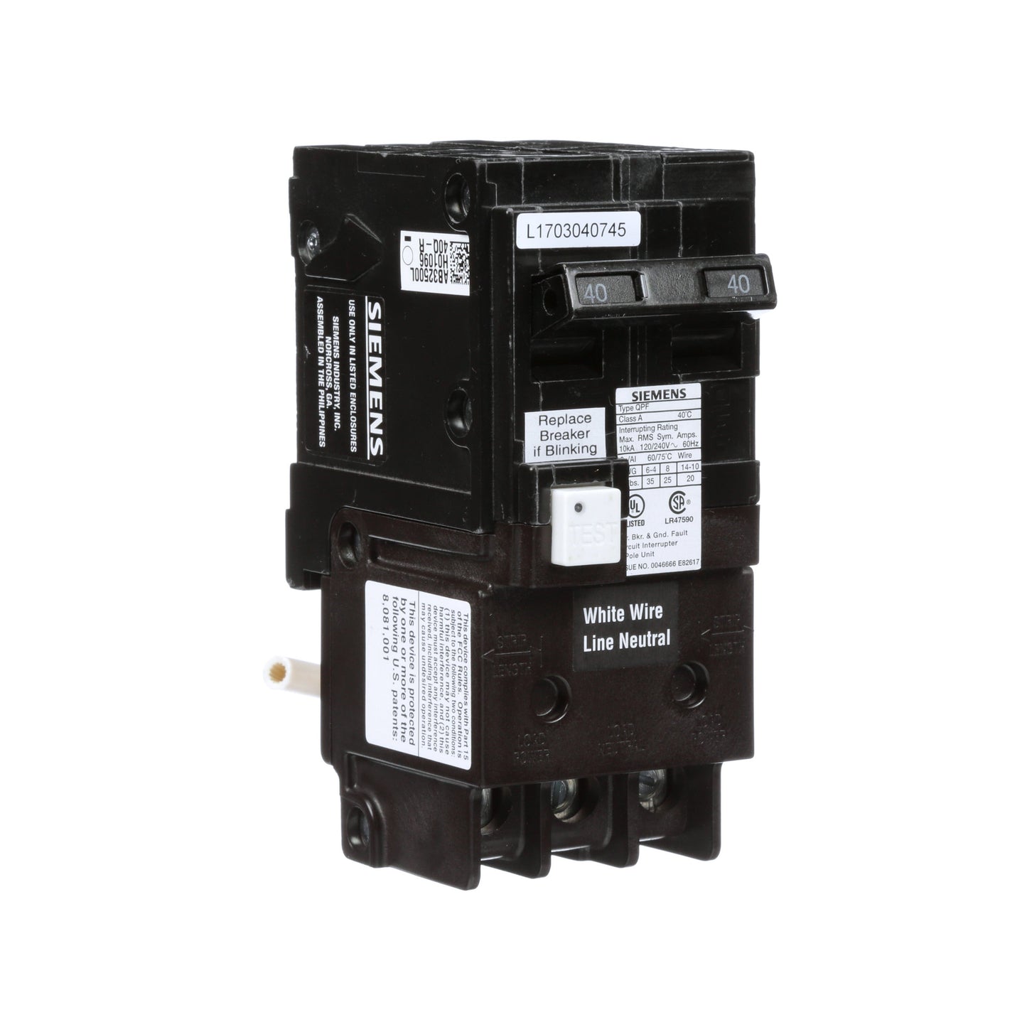 Siemens QF240A Circuit Breaker | 120/240 VAC 40A 2 Pole 10kA@240V Q Series