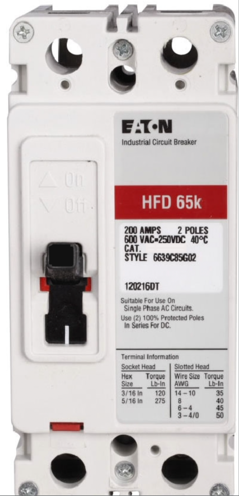 HFD2200 - Eaton/ Cutler Hammer/ Westinghouse Bolt-On 200 Amp 2 Pole Circuit Breaker - Essential Electric Supply