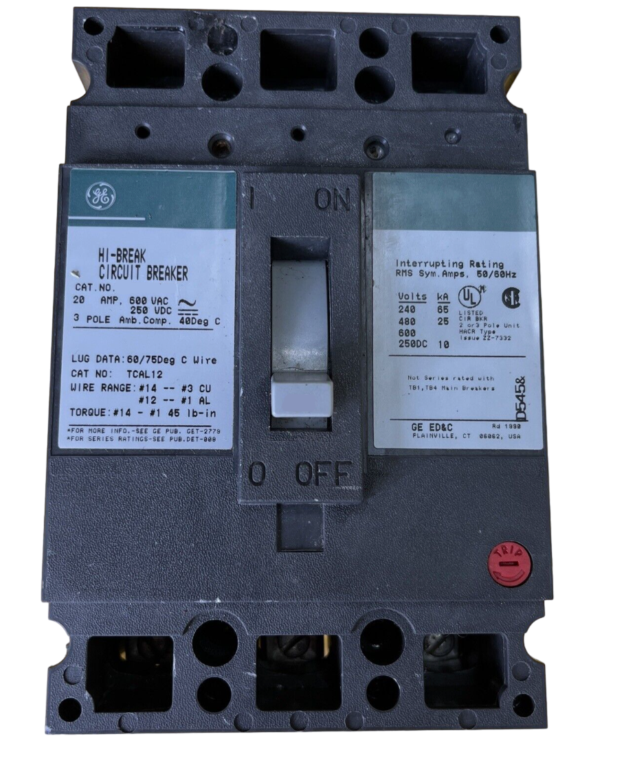 THED136015WL - General Electric Feed-Thru 600V 15A 3 pole circuit breaker 25kA@480V - Essential Electric Supply