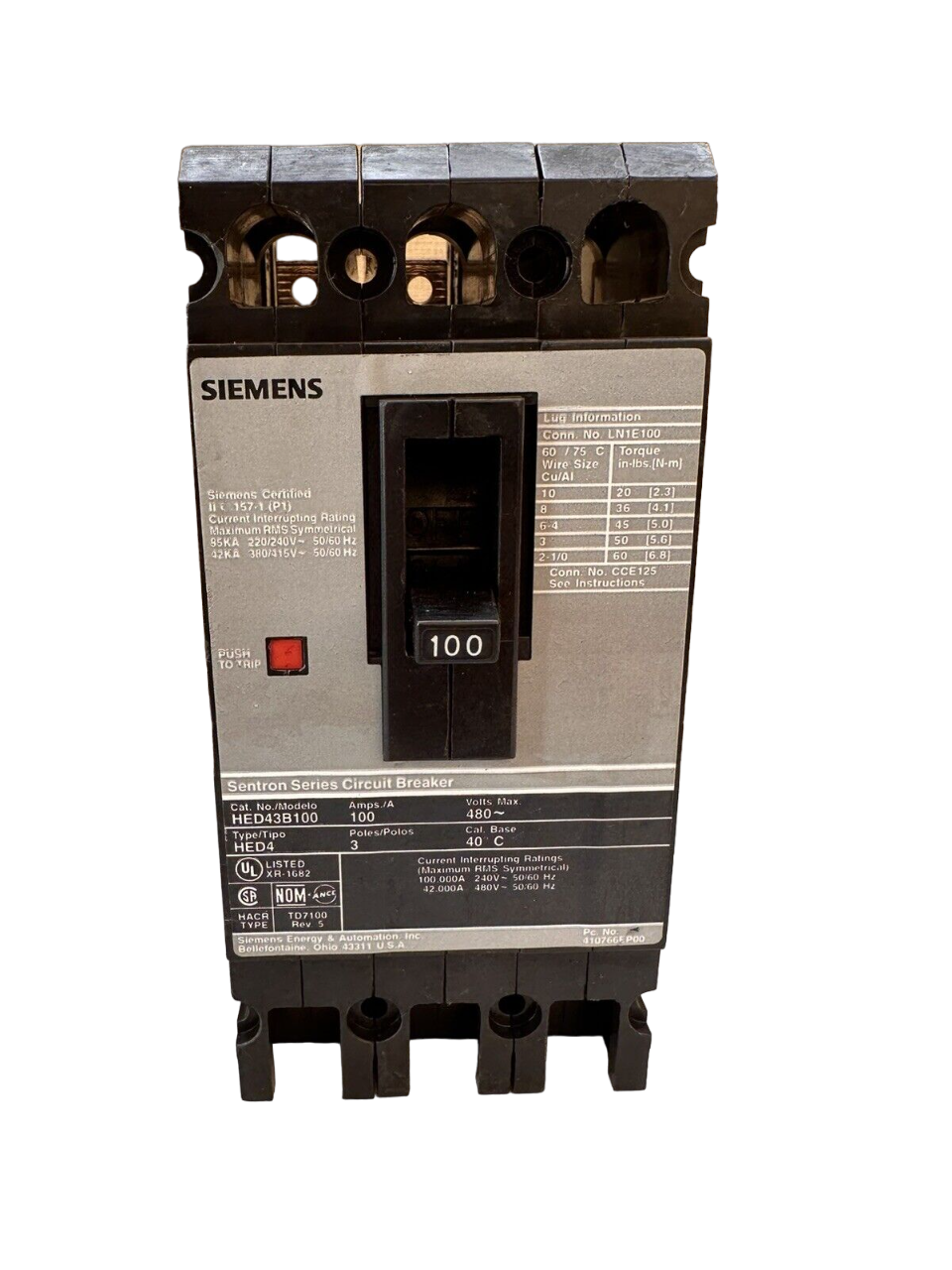HED43B100L - SIemens Feed-Thru 100 Amp 3 Pole Circuit Breaker - Essential Electric Supply